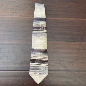 Structure Neck Tie In Ivory, Blue and Brown Rome Pillar Design 100% Silk USA